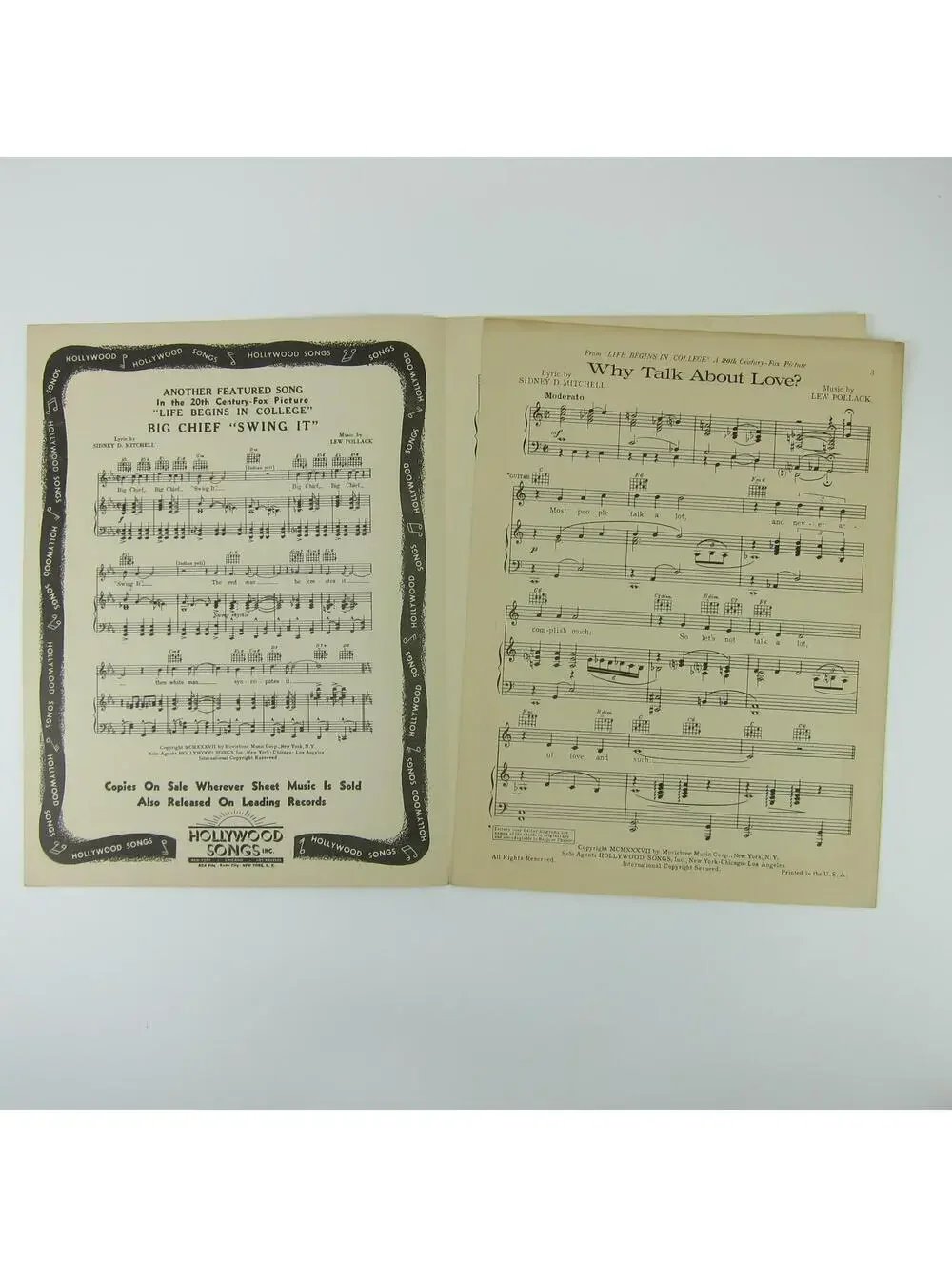 Sheet Music Why Talk About Love? Life Begins In College Tony Martin Vintage 1937